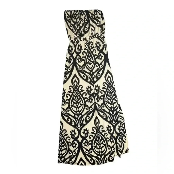 5/$30 VOLL Tan/Black ‎ Damask Maxi Dress Size Small - Picture 1 of 3